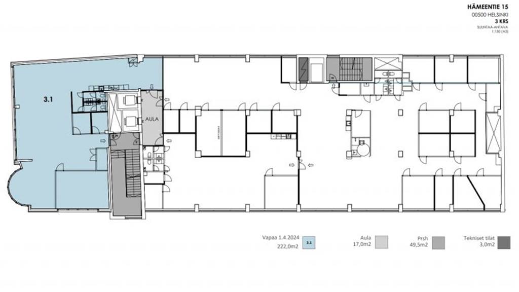3.krs 222 m2 Hämeentie 15