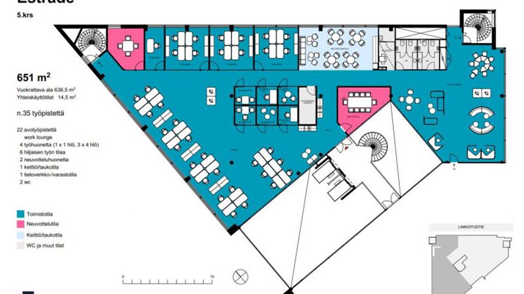 5.krs 651 m2 (636 m2 14,5 m2 jyv.) Linnoitustie 11