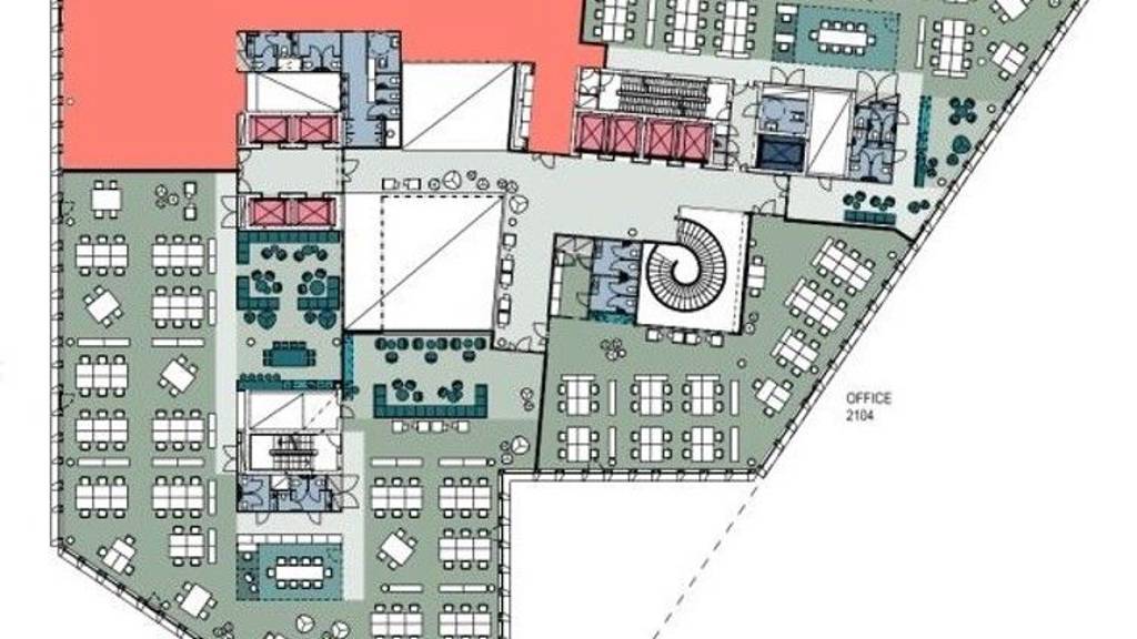 Vapaat toimistotilat 2. kerroksessa kuvassa vihreällä pohjalla Itämerenkatu 25