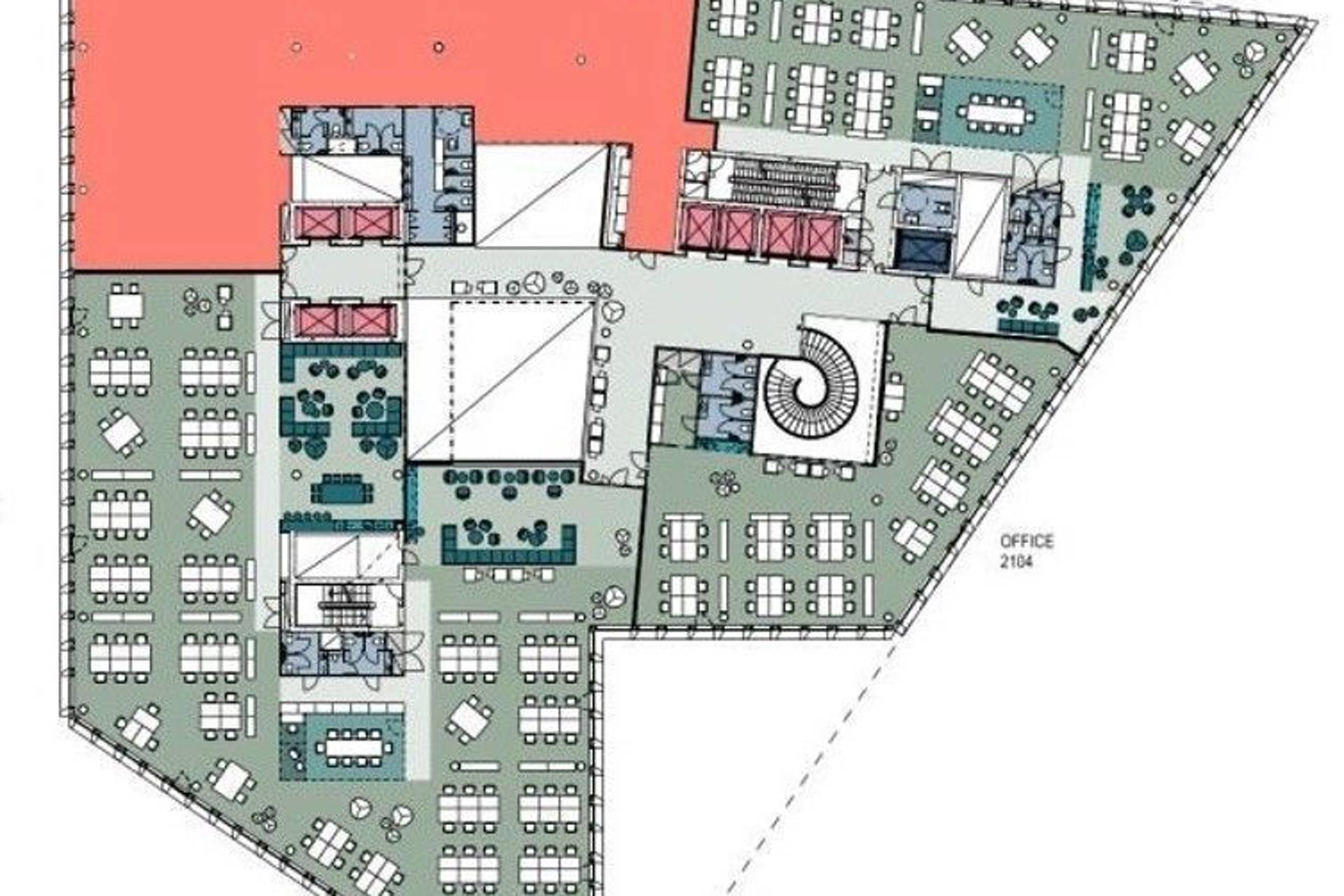 Vapaat toimistotilat 2. kerroksessa kuvassa vihreällä pohjalla Itämerenkatu 25