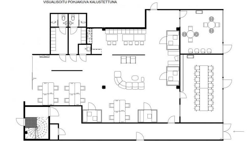 Visualisoitukuva kalustettu pohjakuva Leväsentie 2