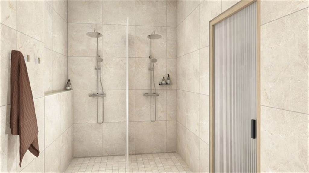 Havainnekuva kylpyhuonetilasta joogasali Leväsentie 2