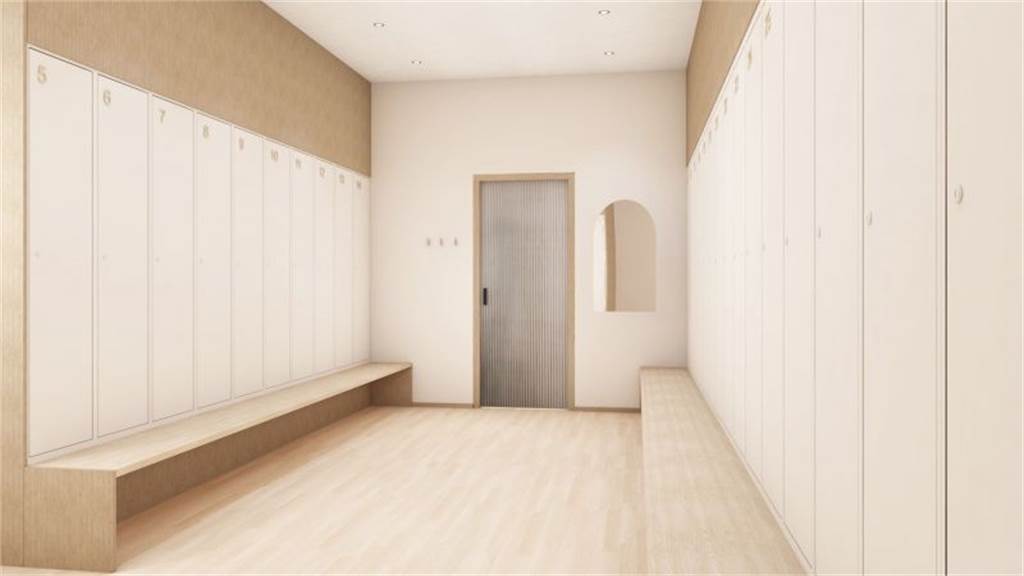 Havainnekuva joogasalin pukuhuonetila Leväsentie 2