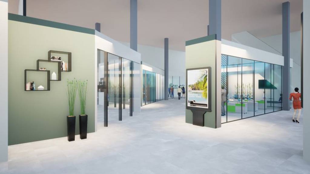 Havainne kuva liiketiloista sisääntulosta katsottuna Leväsentie 2